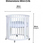 Convertible Baby Crib - White Solid Wood with Swivel Castors
