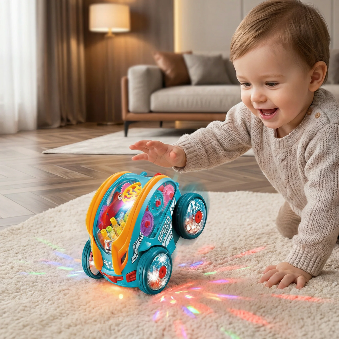 Light-Up Toy Car with Visible Gears