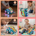 Leuchtendes Spielzeugauto mit sichtbaren Zahnrädern