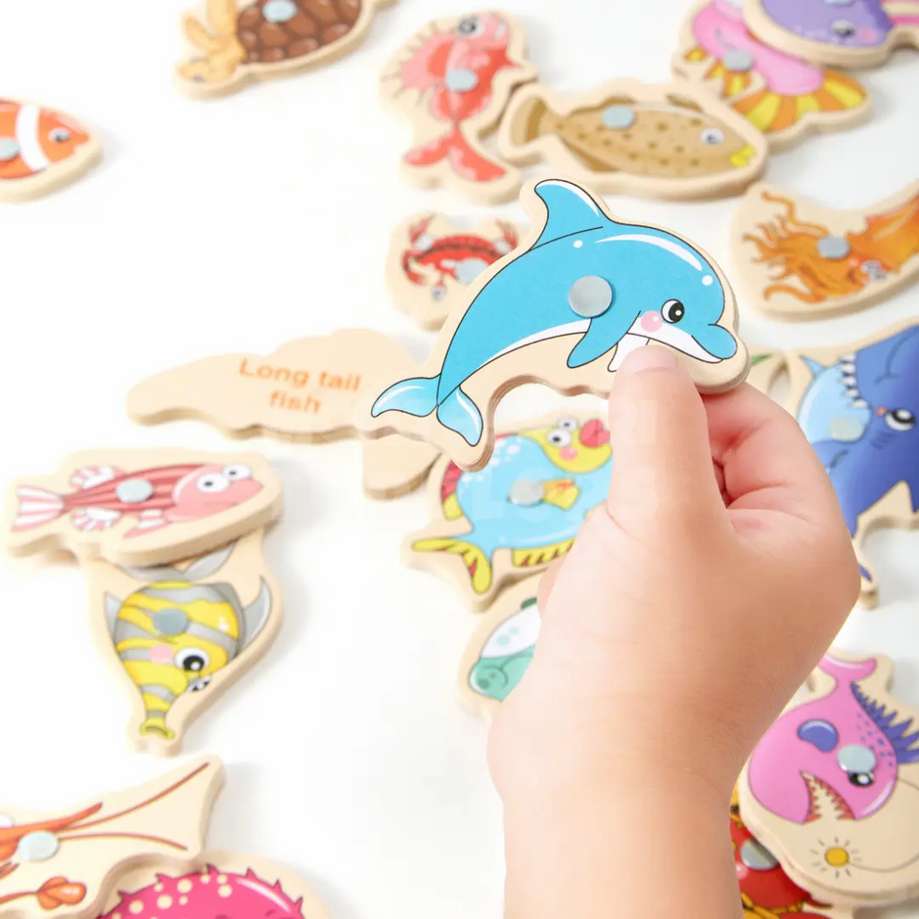 Magnetic Fishing Game Toy with Wooden Fish Pieces