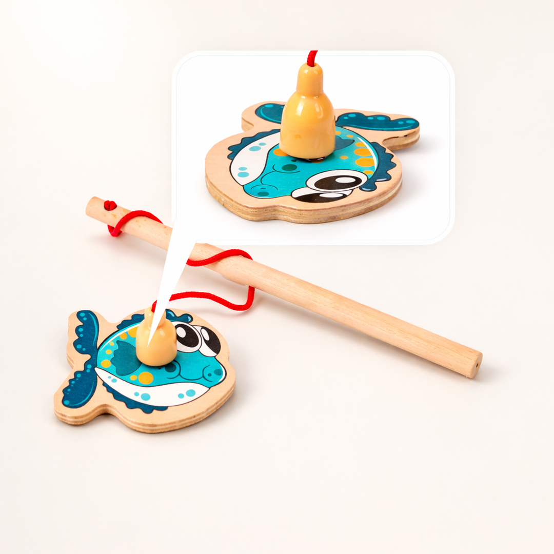 Magnetic Fishing Game Toy with Wooden Fish Pieces