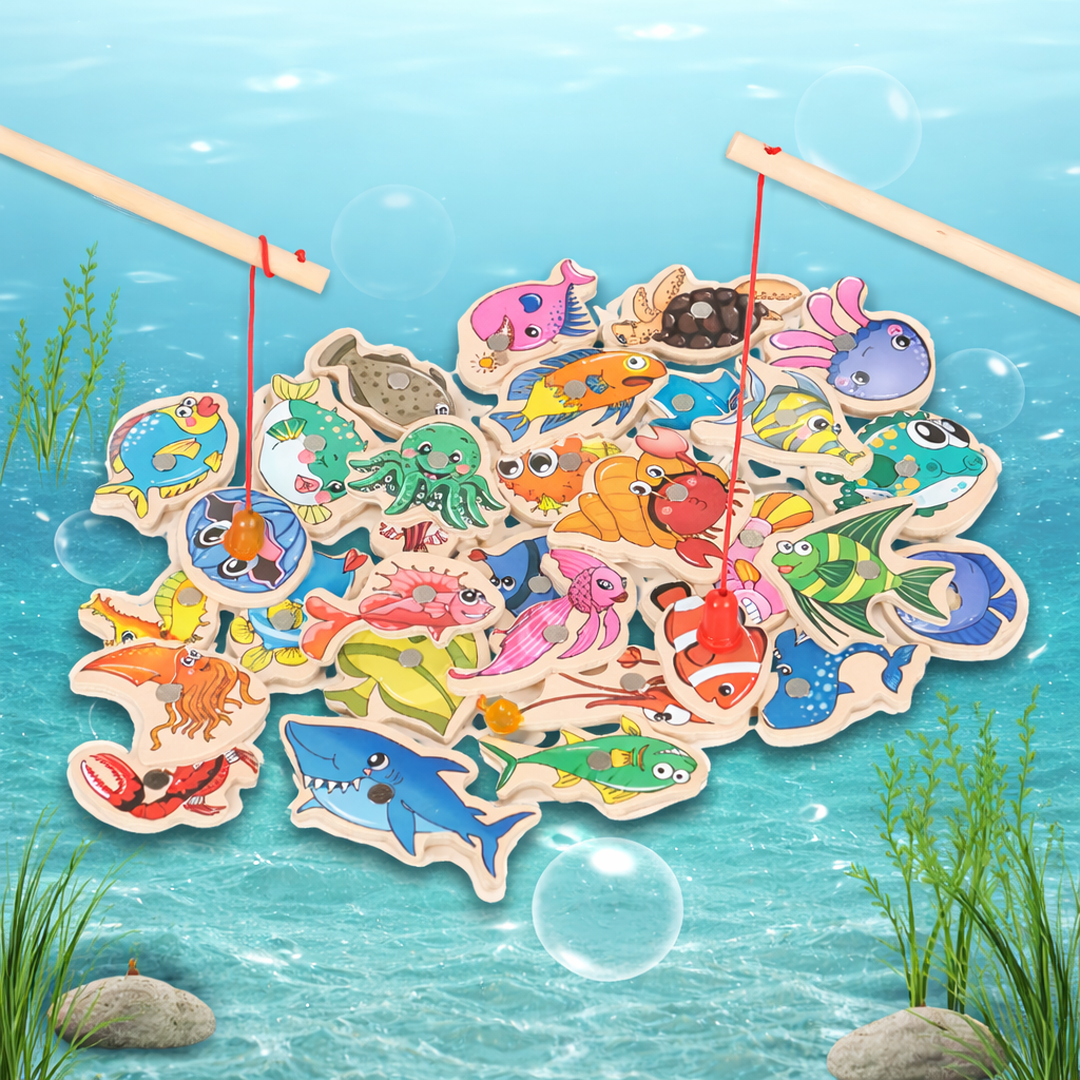 Magnetic Fishing Game Toy with Wooden Fish Pieces