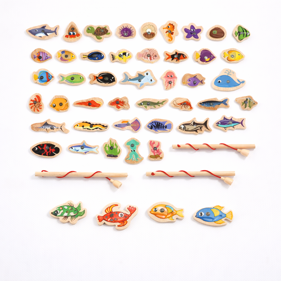 Magnetic Fishing Game Toy with Wooden Fish Pieces