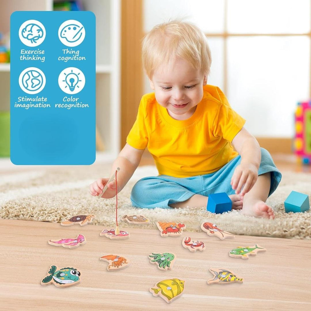 Magnetic Fishing Game Toy with Wooden Fish Pieces