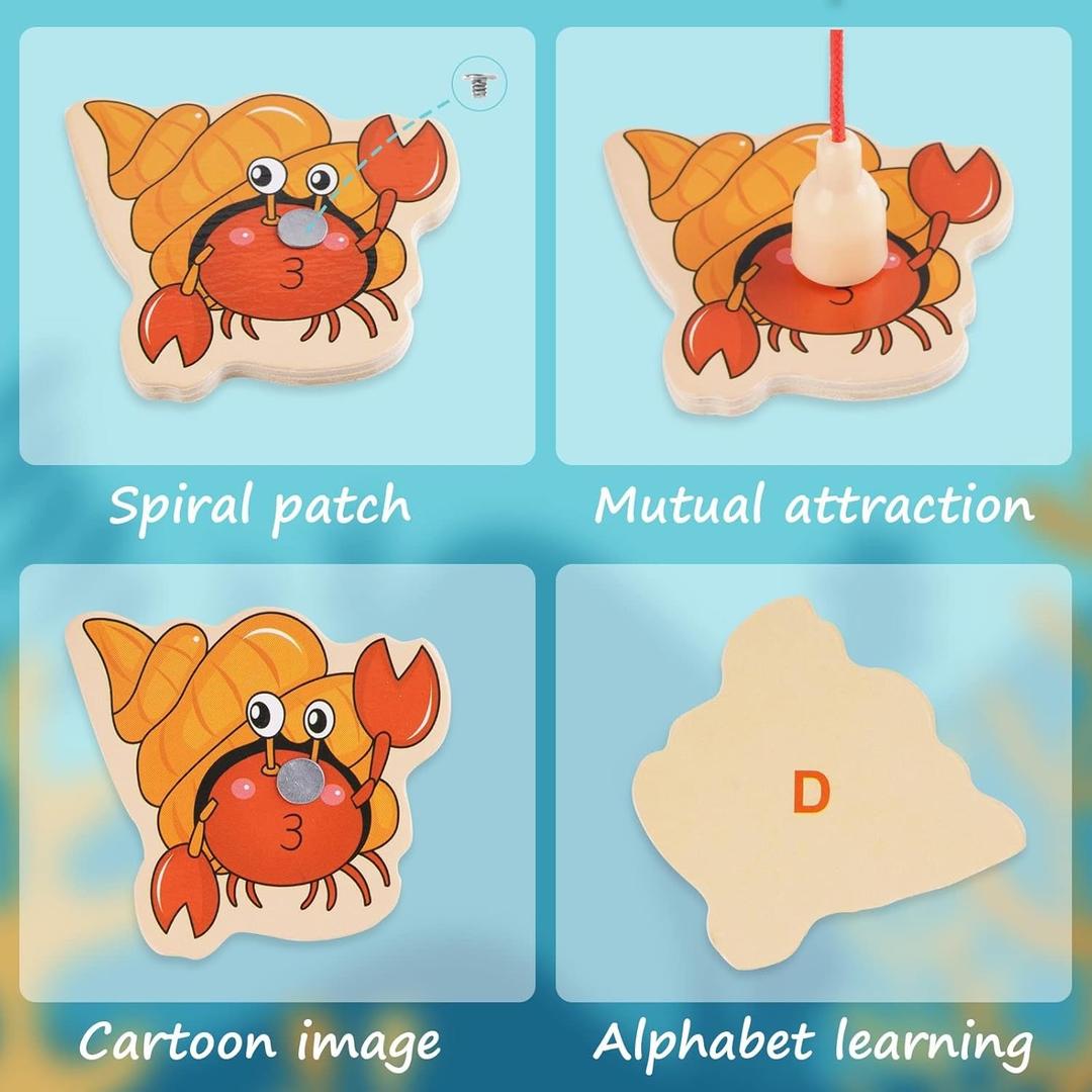 Magnetic Fishing Game Toy with Wooden Fish Pieces