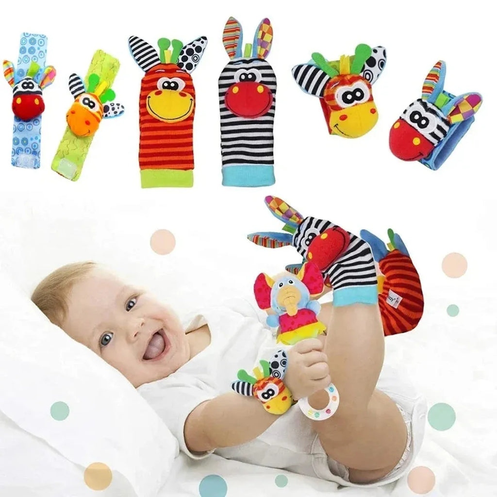 Plush Baby Sock and Wristband Set with Animal Figures