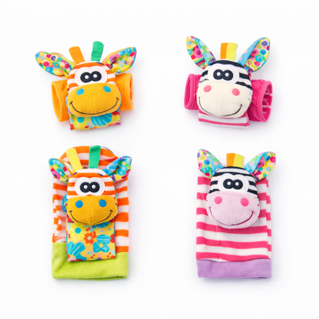 Plush Baby Sock and Wristband Set with Animal Figures