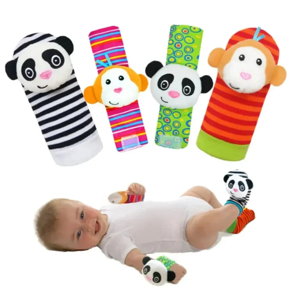 Plush Baby Sock and Wristband Set with Animal Figures
