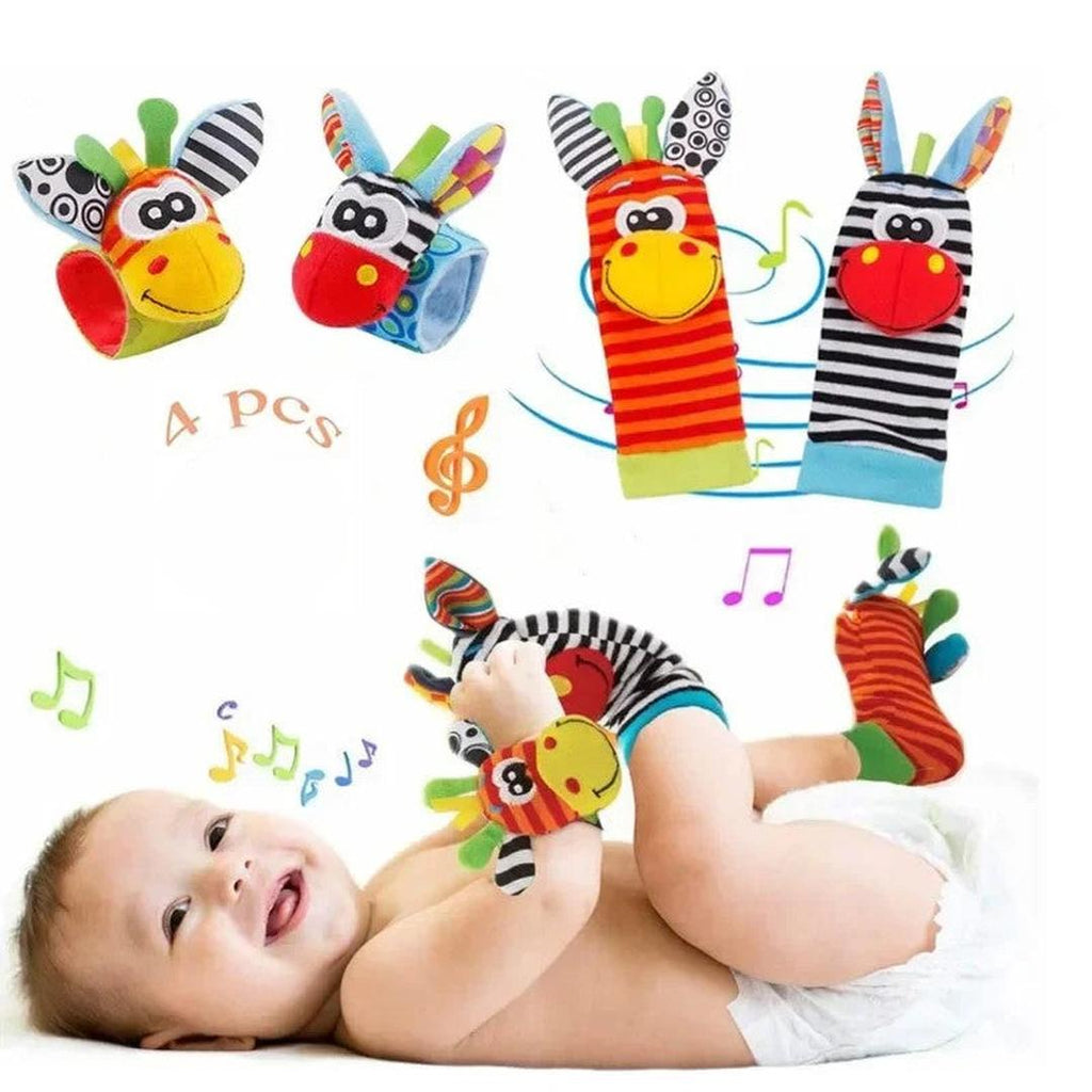 Plush Baby Sock and Wristband Set with Animal Figures