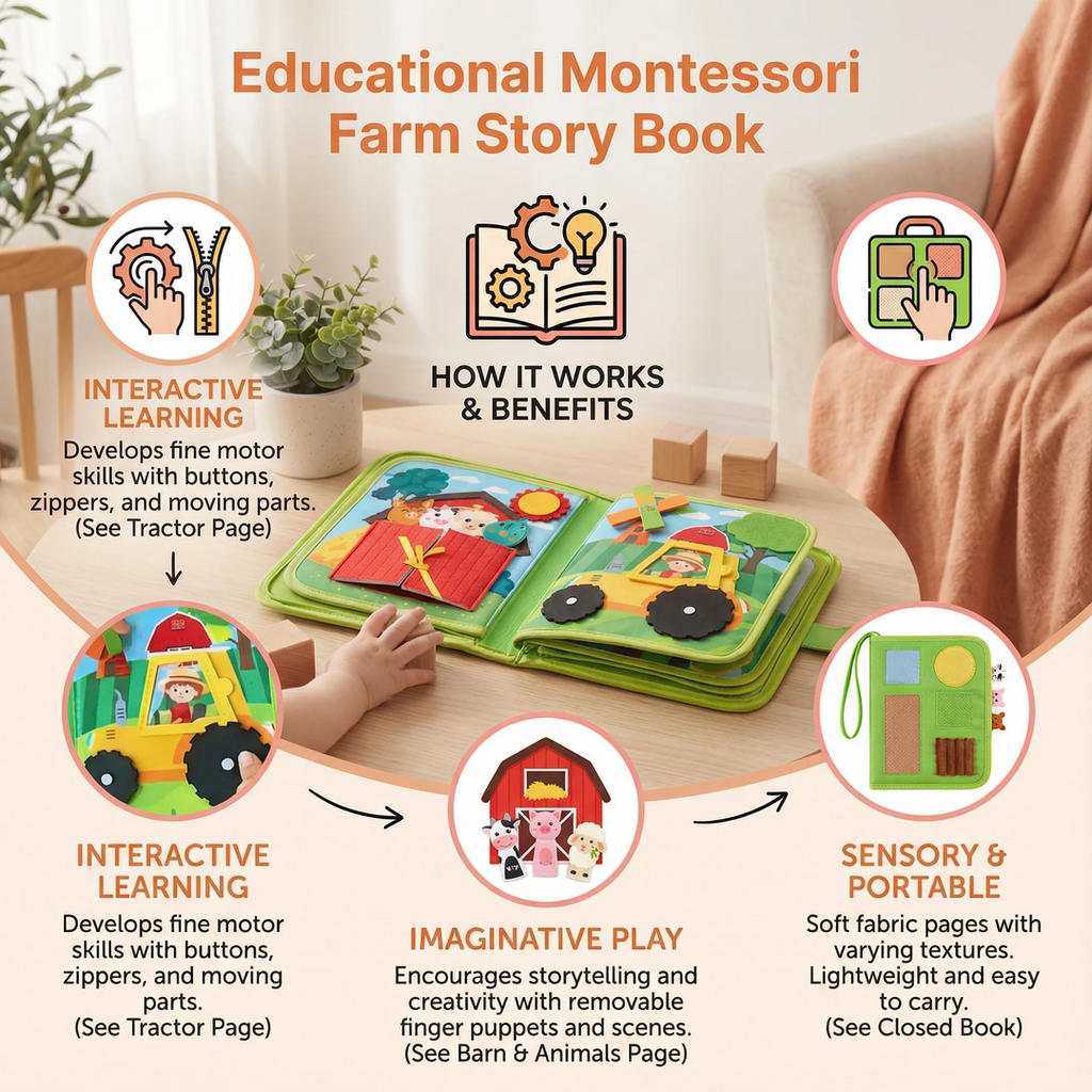 Soft Activity Book with Farm-Themed Interactive Pages