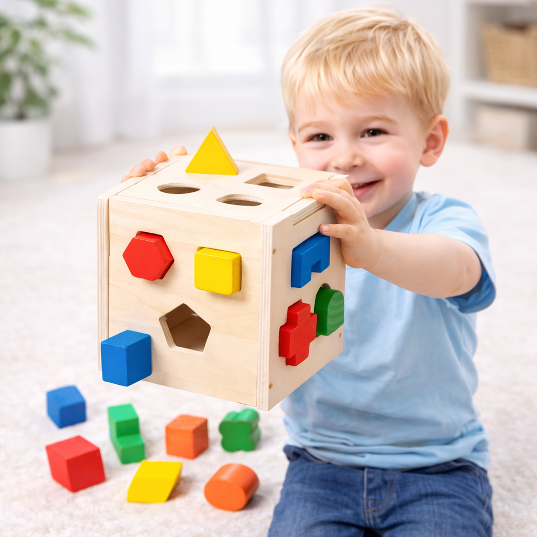 Wooden Shape Sorting Cube Toy