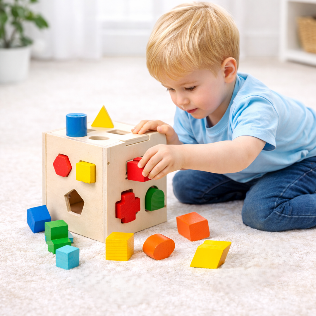 Wooden Shape Sorting Cube Toy
