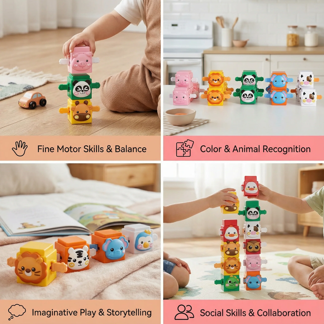 Animal Stacking Blocks with Interlocking Connectors