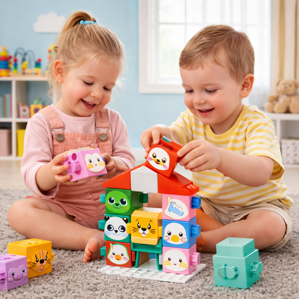 Animal Stacking Blocks with Interlocking Connectors