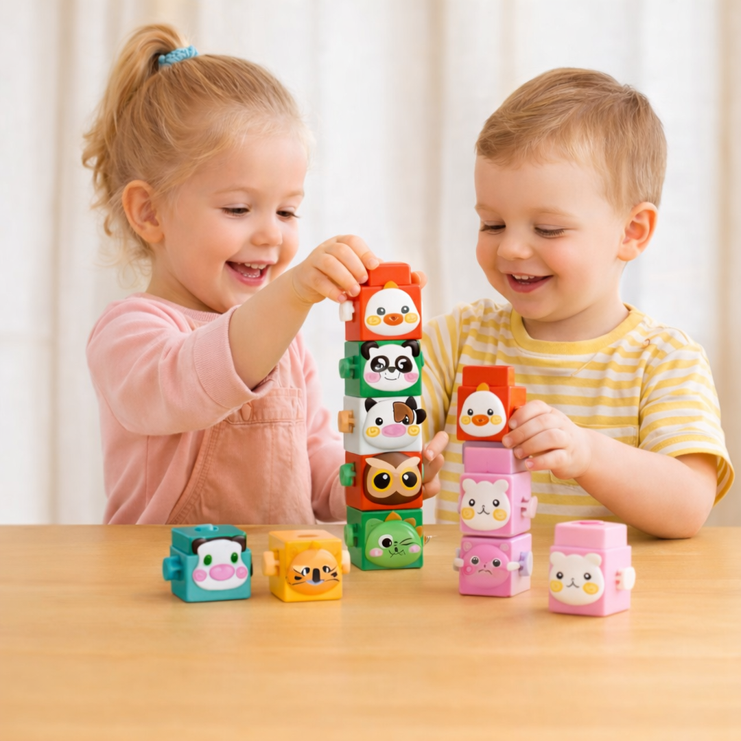 Animal Stacking Blocks with Interlocking Connectors