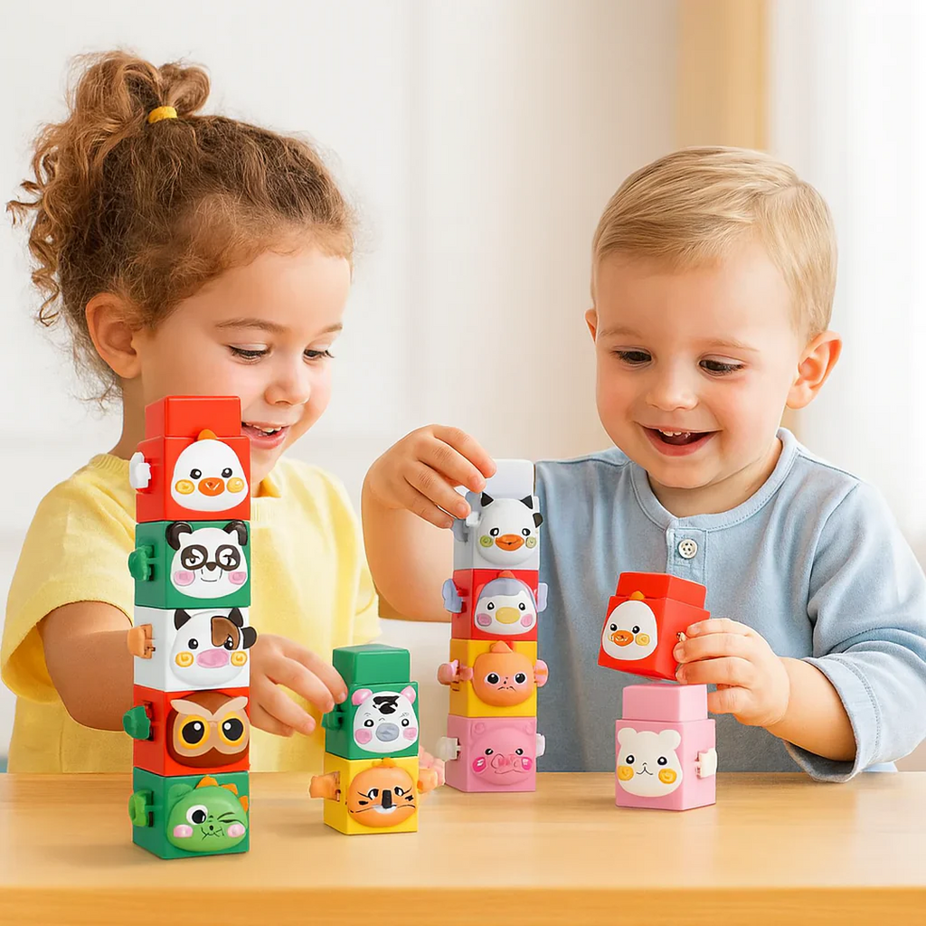 Animal Stacking Blocks with Interlocking Connectors