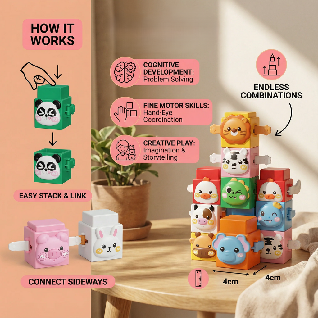 Animal Stacking Blocks with Interlocking Connectors