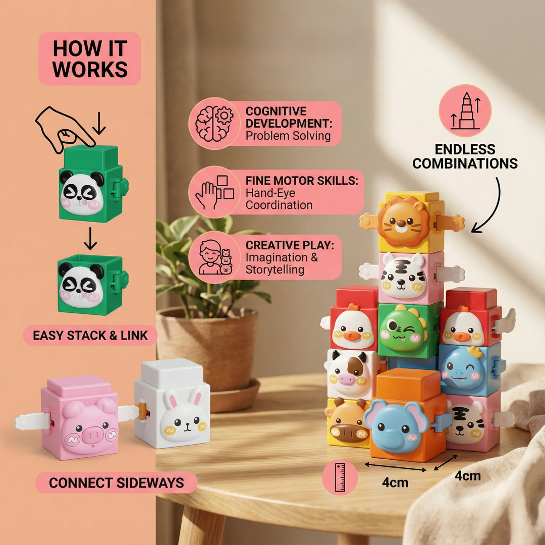 Animal Stacking Blocks with Interlocking Connectors