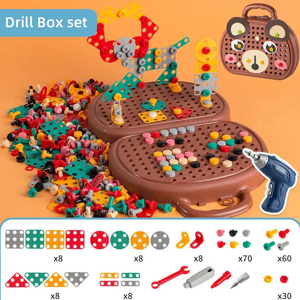 Toolbox Construction Toy Set with Drill and Assembly Pieces