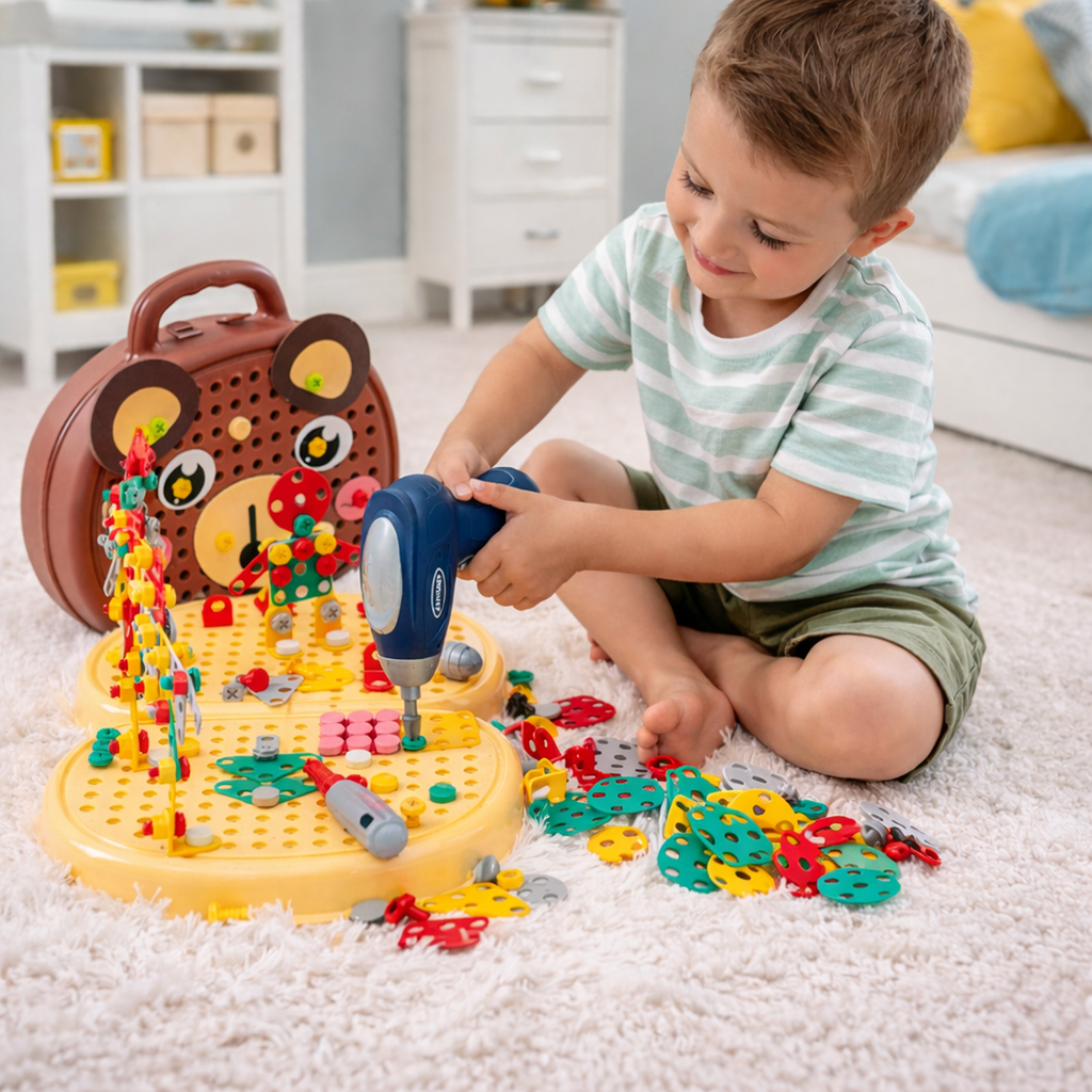 Toolbox Construction Toy Set with Drill and Assembly Pieces