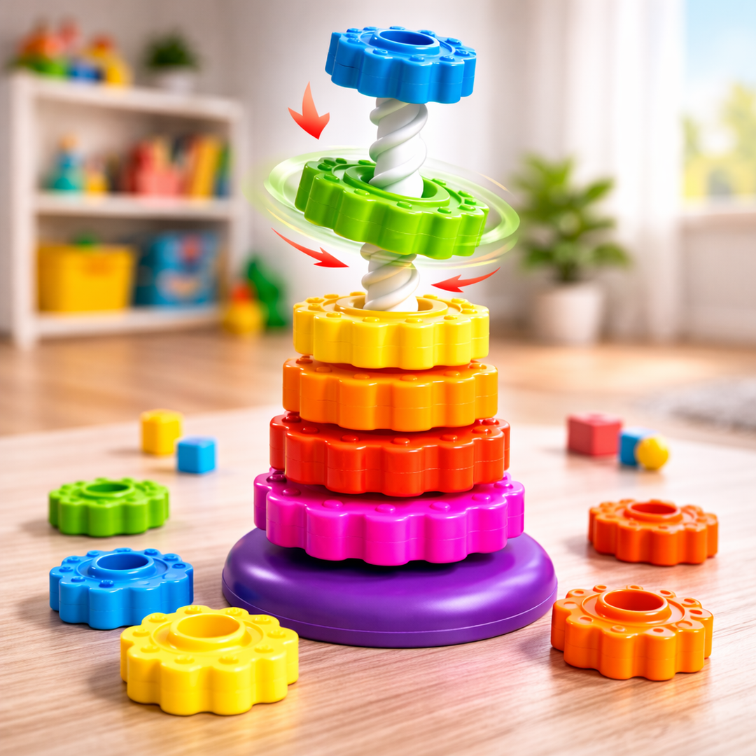 Stacking Gear Tower Toy with Spiral Rod