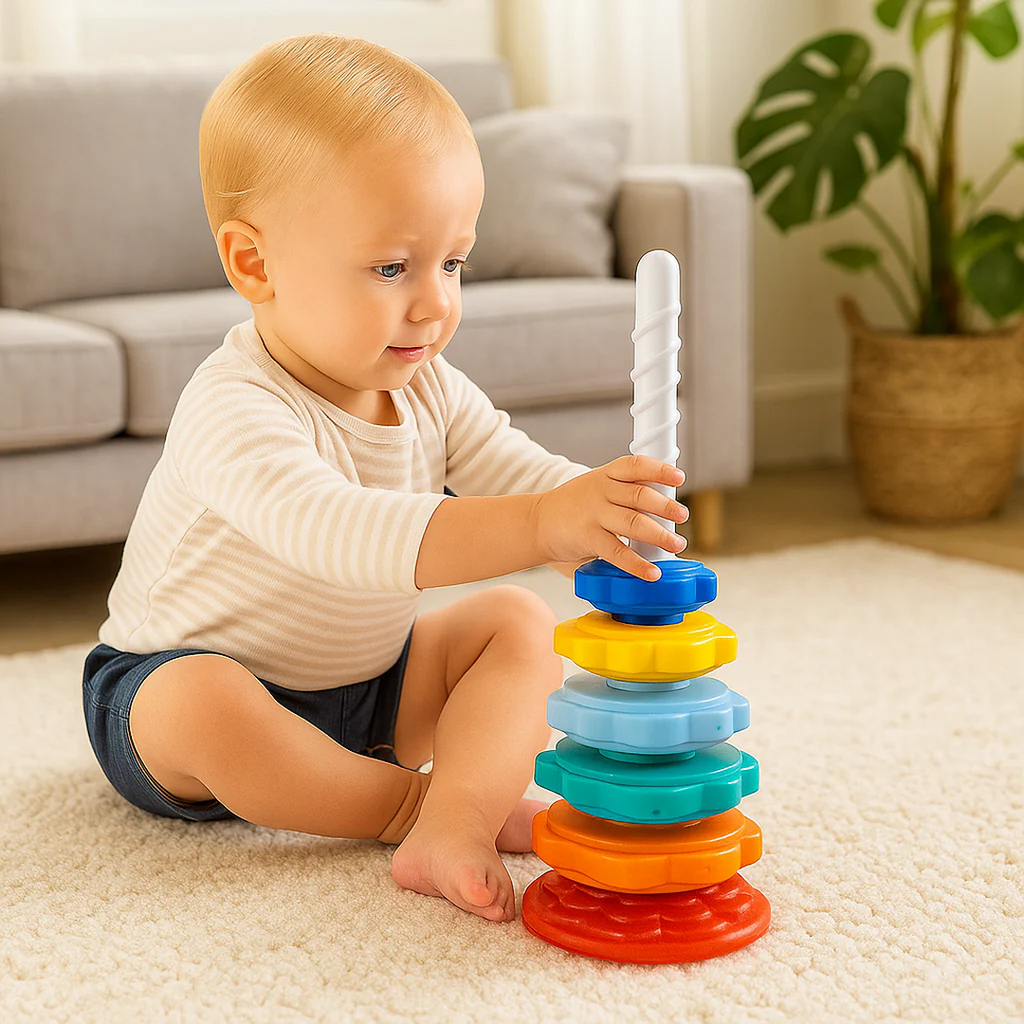 Stacking Gear Tower Toy with Spiral Rod