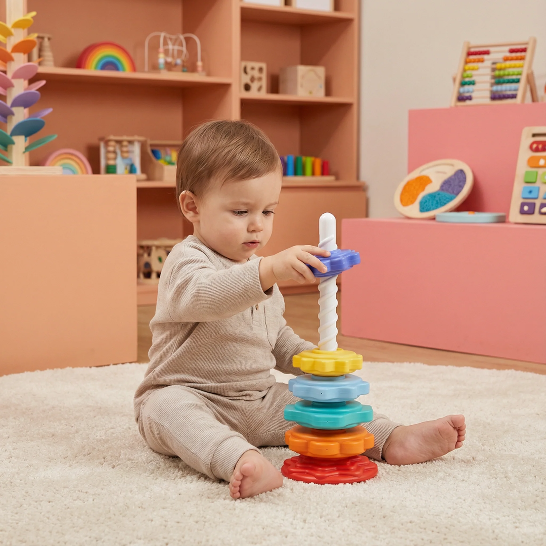 Stacking Gear Tower Toy with Spiral Rod