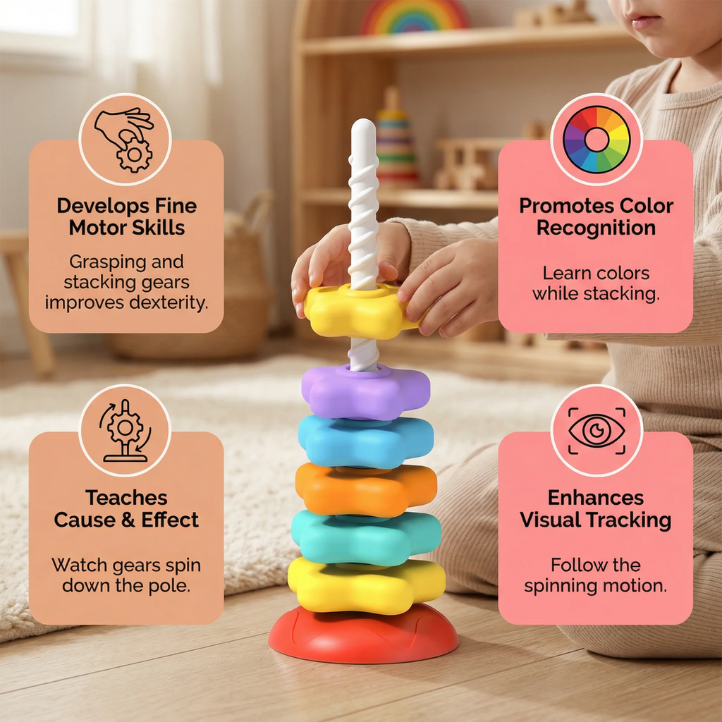 Stacking Gear Tower Toy with Spiral Rod