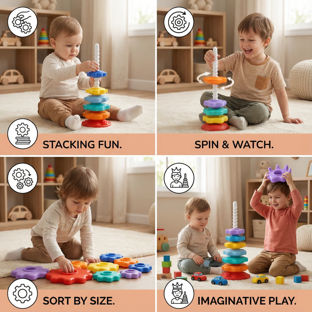 Stacking Gear Tower Toy with Spiral Rod
