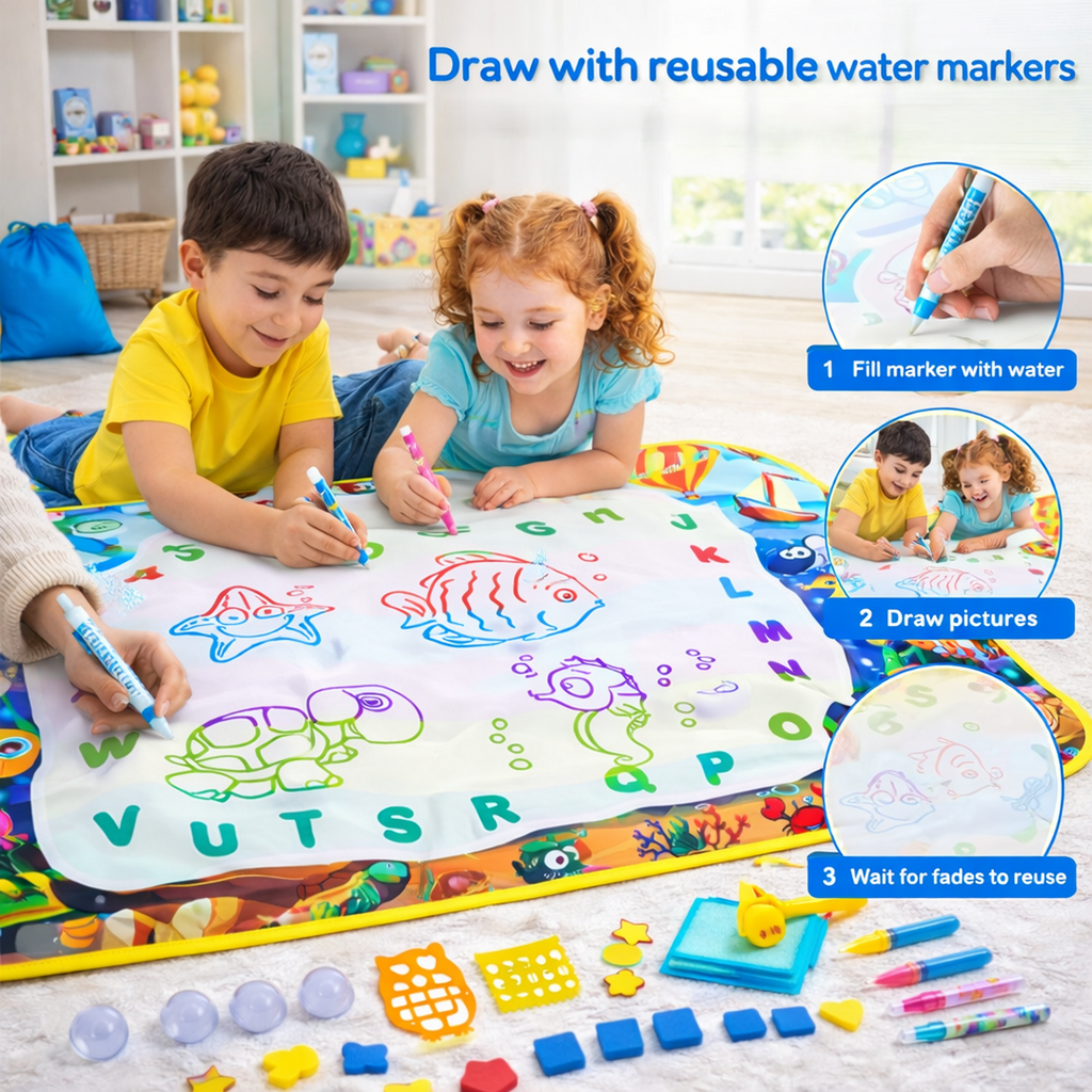 Water Drawing Mat Toy with Reusable Water Pen