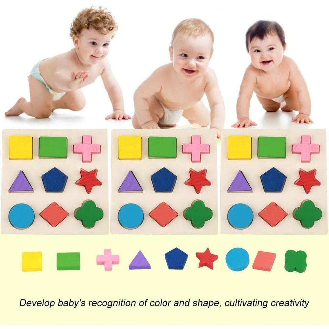 Wooden Shape Puzzle Board with Geometric Pieces