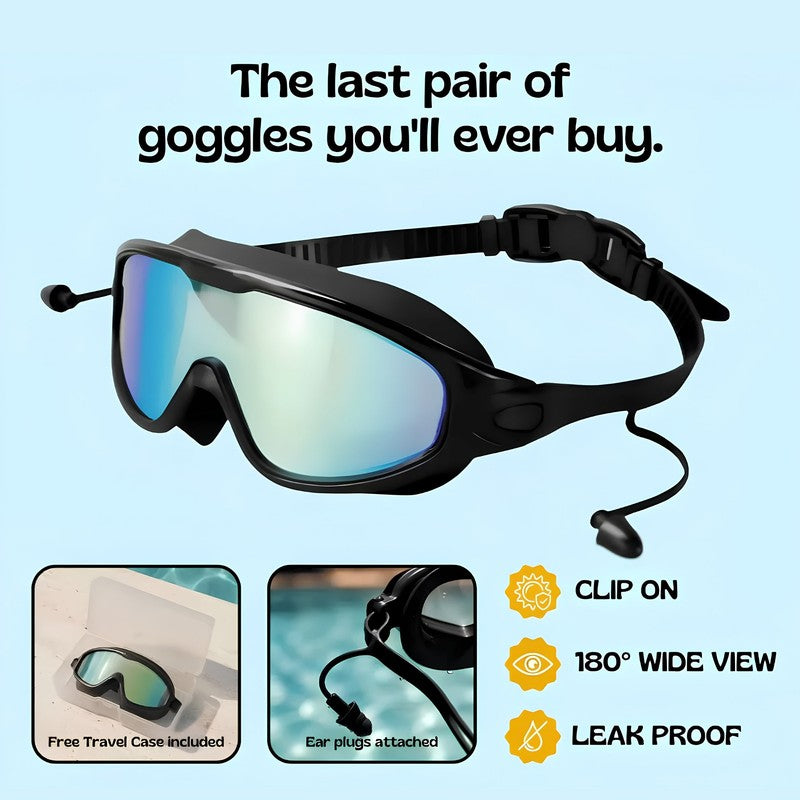 Adult Clip-On Swim Goggles with Integrated Earplugs