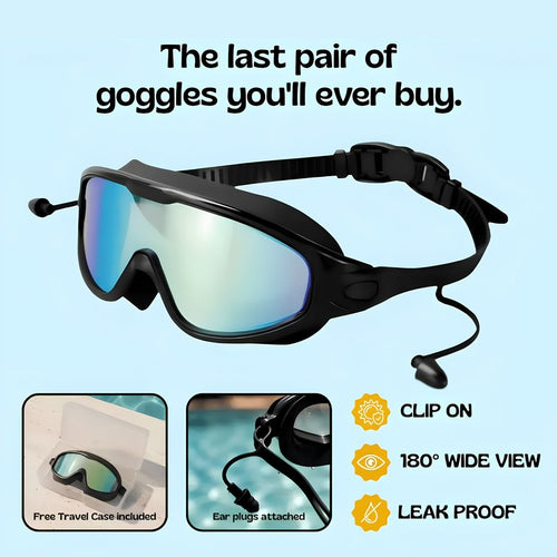 Adult Clip-On Swim Goggles with Integrated Earplugs