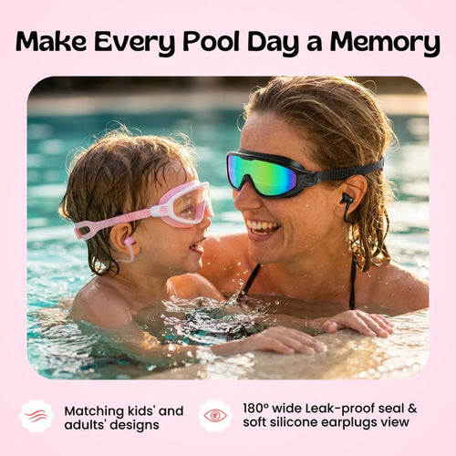 Adult Clip-On Swim Goggles with Integrated Earplugs