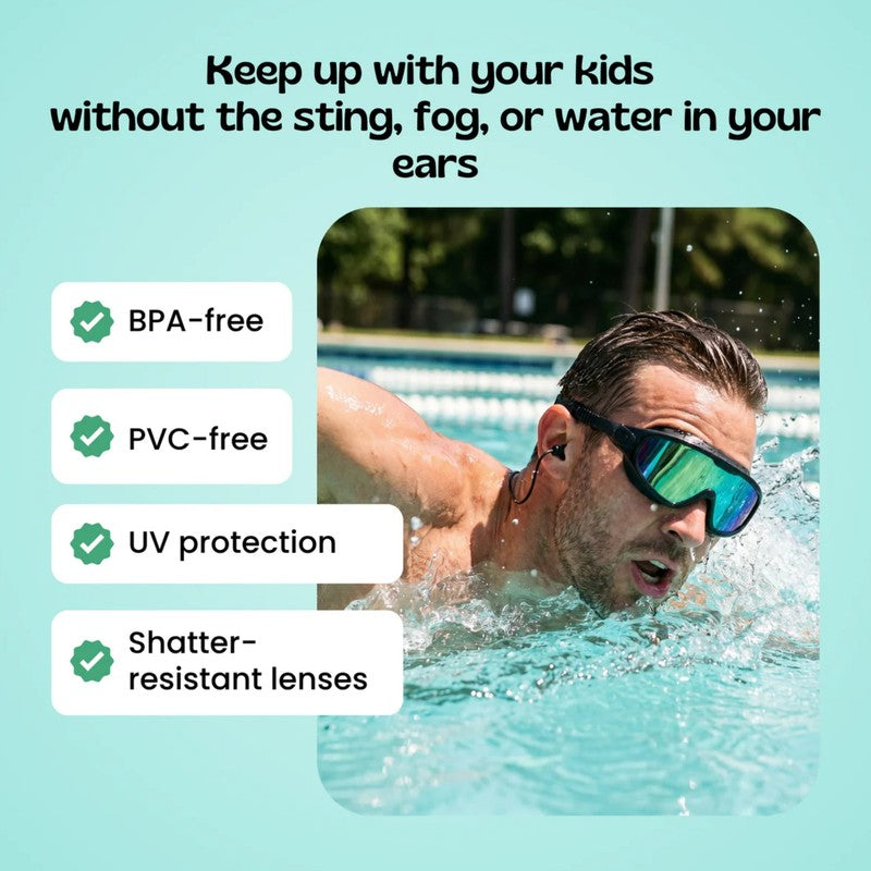 Adult Clip-On Swim Goggles with Integrated Earplugs