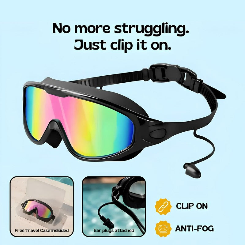Adult Clip-On Swim Goggles with Integrated Earplugs