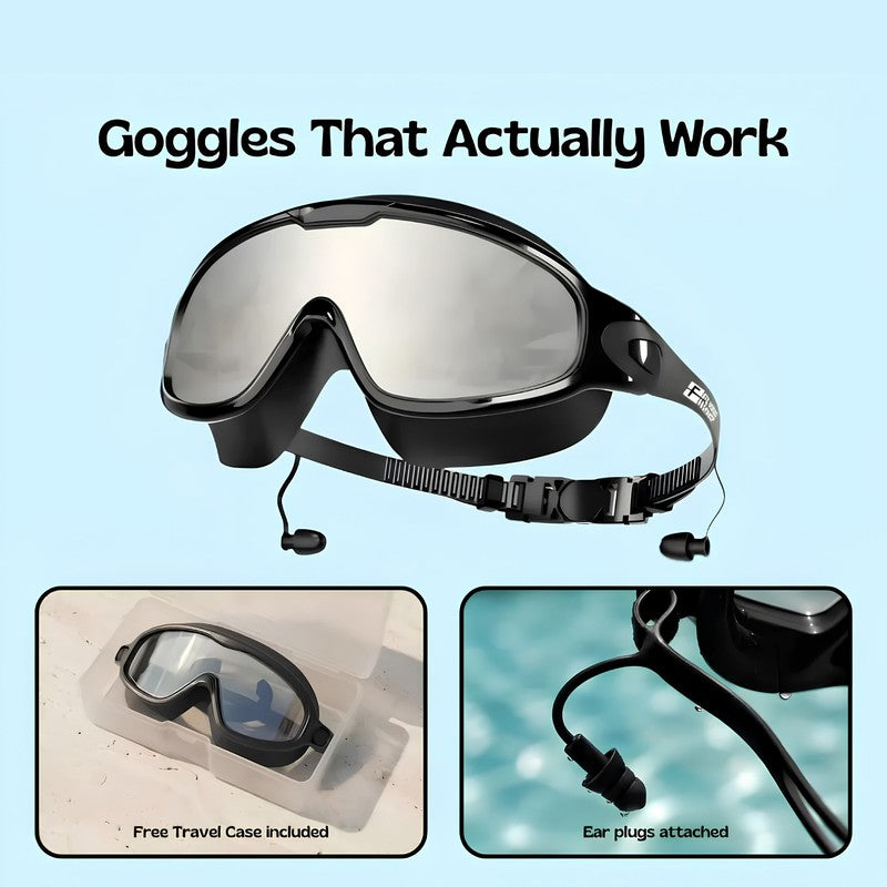 Adult Clip-On Swim Goggles with Integrated Earplugs