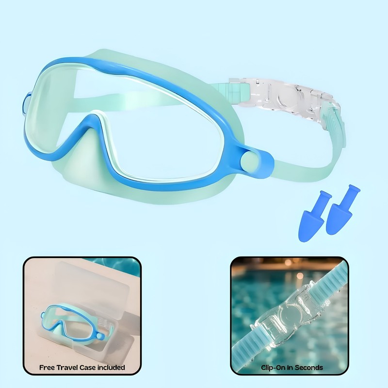 Adult Clip-On Swim Goggles with Integrated Earplugs