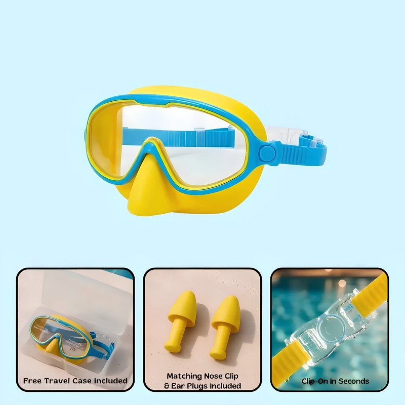 Adult Clip-On Swim Goggles with Integrated Earplugs