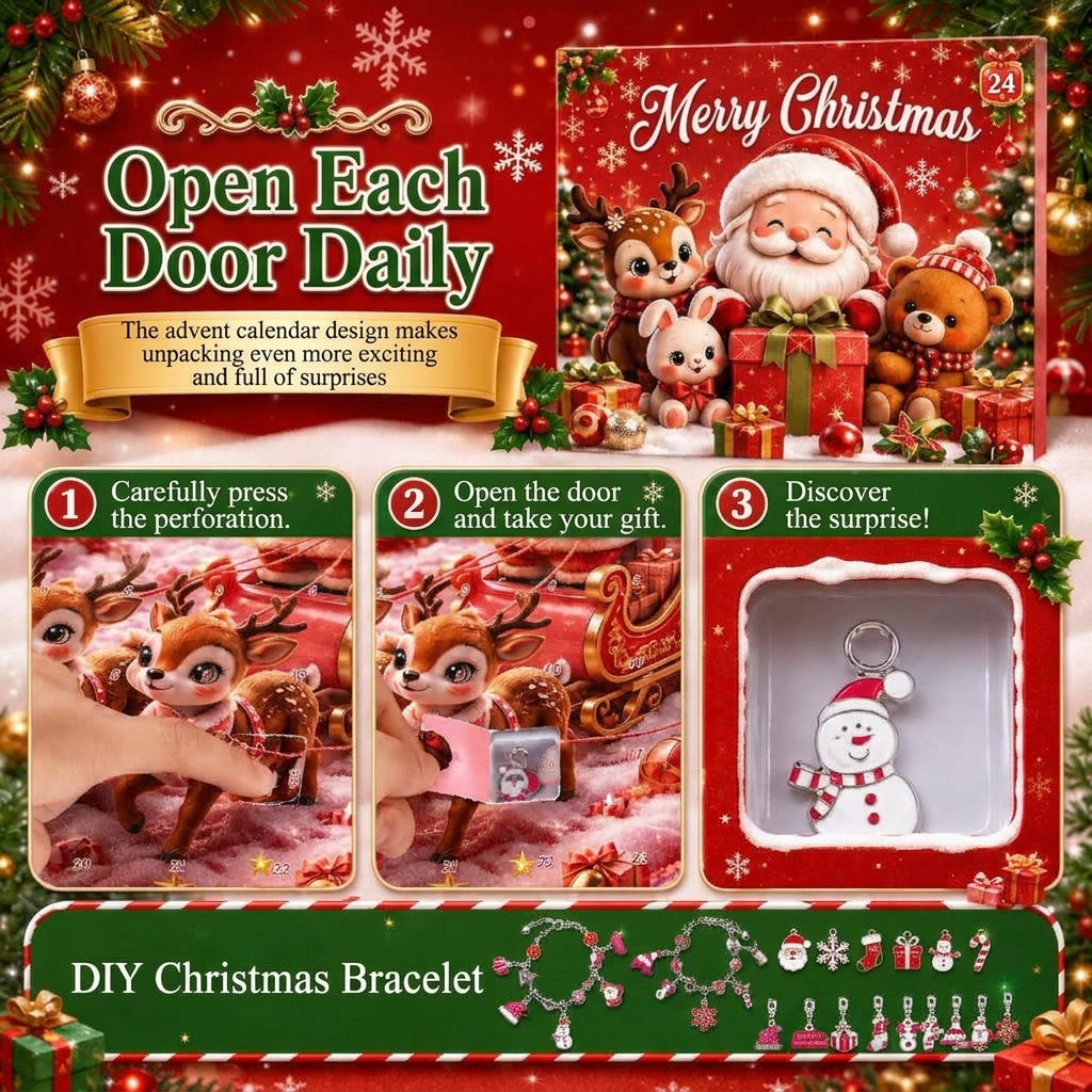 Advent Calendar Bracelet Making Kit - 24-Compartment Christmas Countdown Craft Set