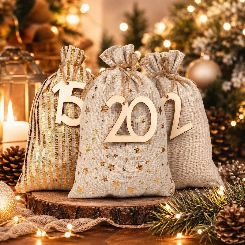 Advent Calendar Set - 24 Fillable Fabric Bags with Drawstring Closure
