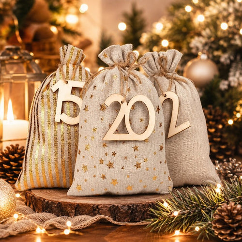 Advent Calendar Set - 24 Fillable Fabric Bags with Drawstring Closure