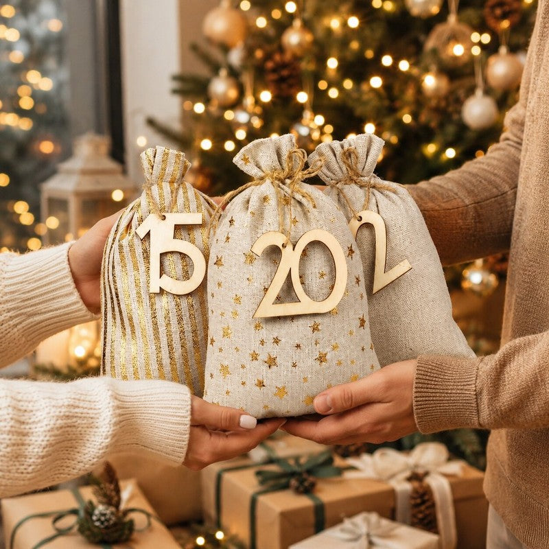 Advent Calendar Set - 24 Fillable Fabric Bags with Drawstring Closure