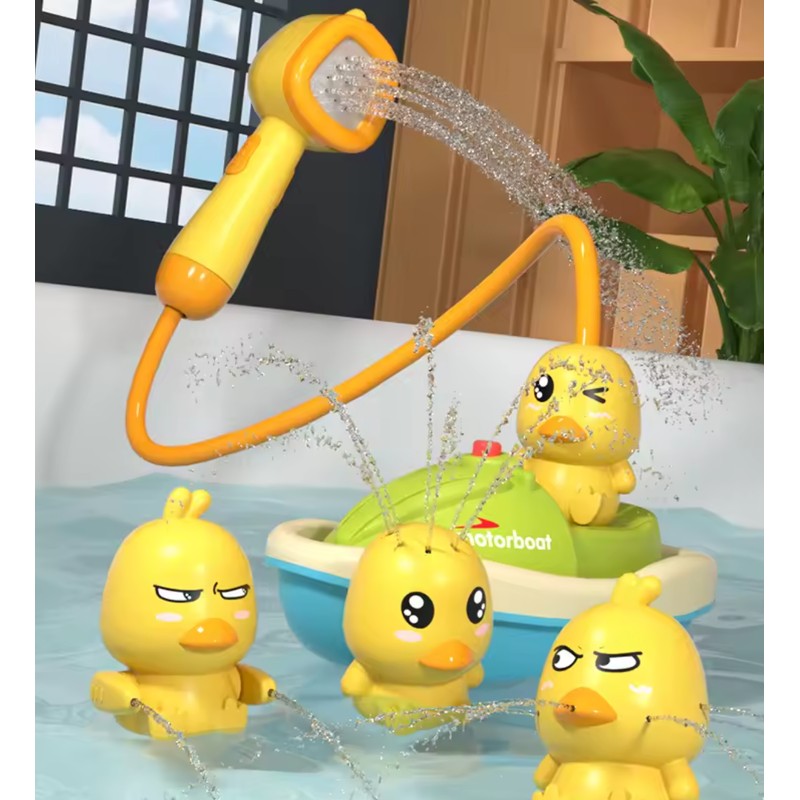 Baby Bath Toy Set - Duck Motorboat with Shower Head