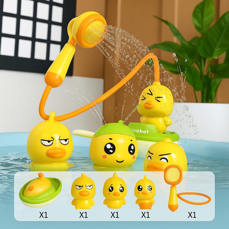 Baby Bath Toy Set - Duck Motorboat with Shower Head