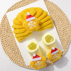 Baby Beanie and Socks Set - Turban Style with Christmas Appliqué