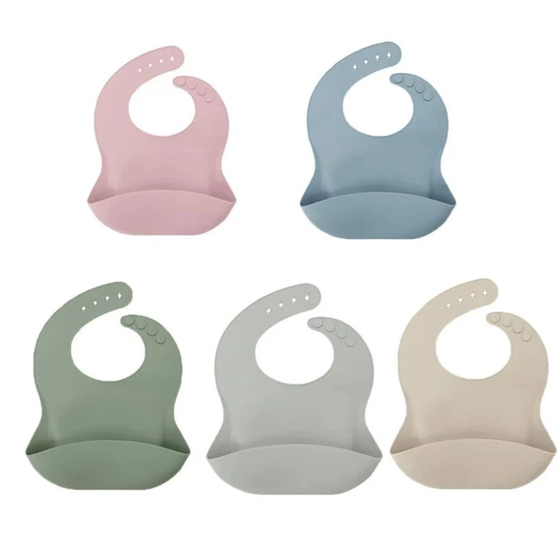 Baby Bib - Silicone Adjustable Neck with Food-Catch Pocket