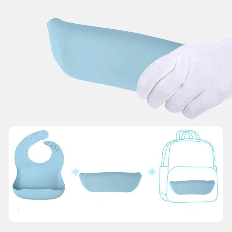 Baby Bib - Silicone Adjustable Neck with Food-Catch Pocket