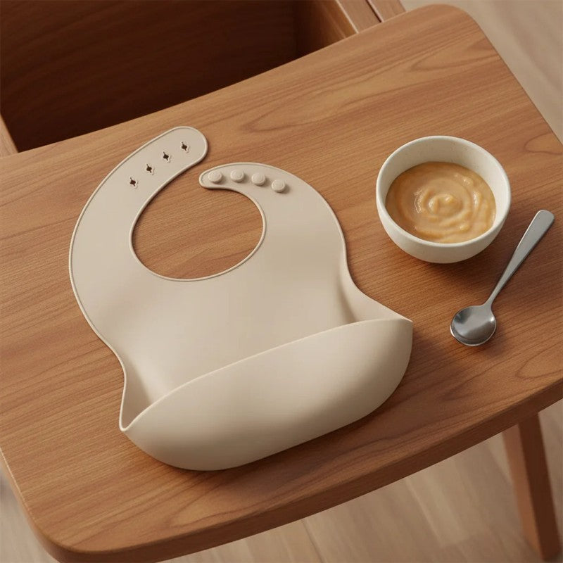 Baby Bib - Silicone Adjustable Neck with Food-Catch Pocket