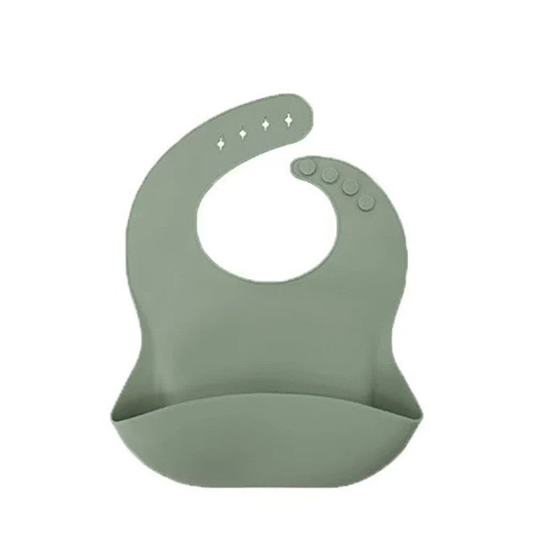 Baby Bib - Silicone Adjustable Neck with Food-Catch Pocket